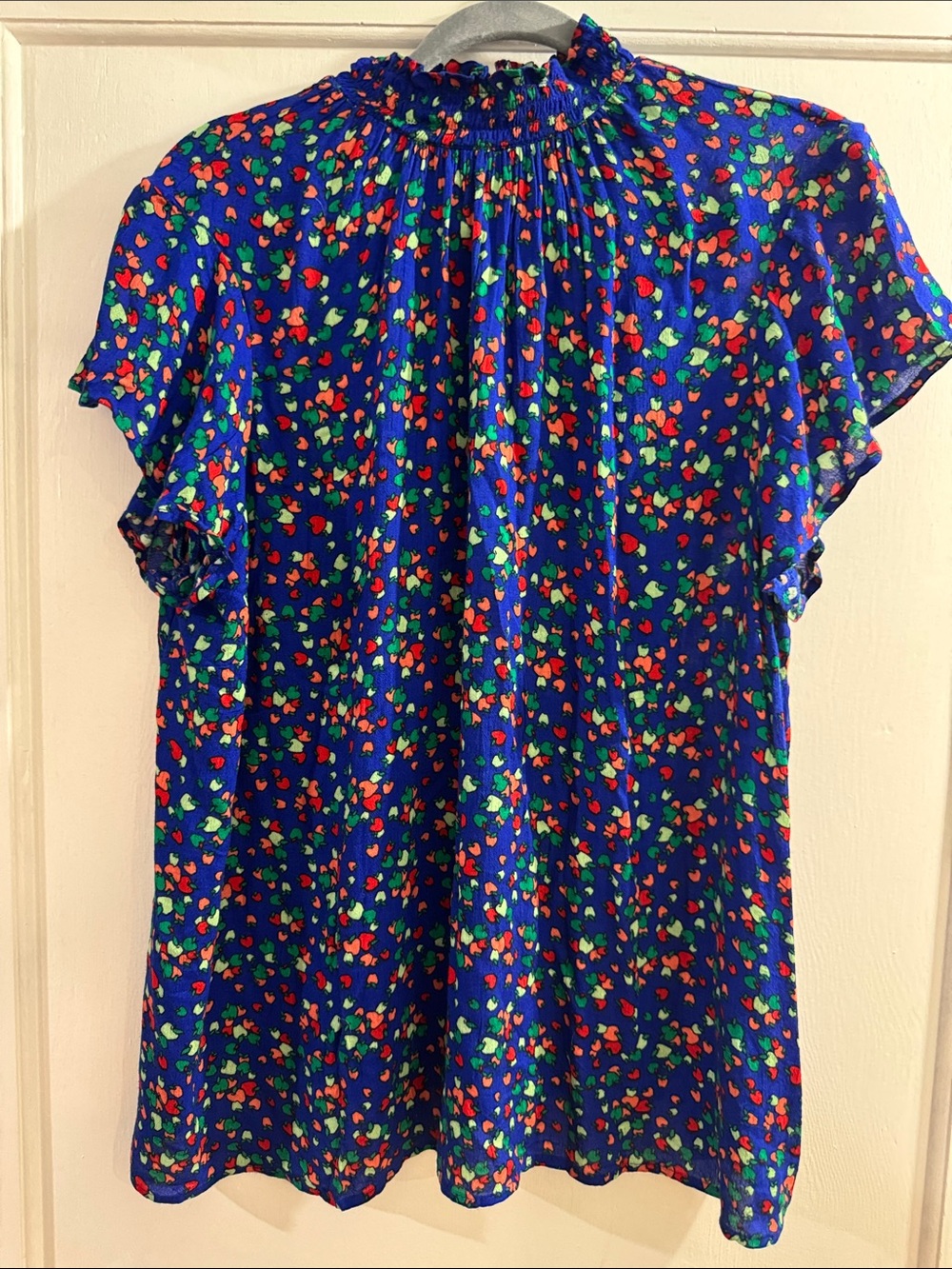 ModCloth Womens Flutter Sleeves Top Apples Flowy Lightweight Cottagecore Blue 1X